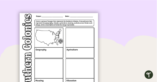 Image of The Southern Colonies - Image Board Worksheet