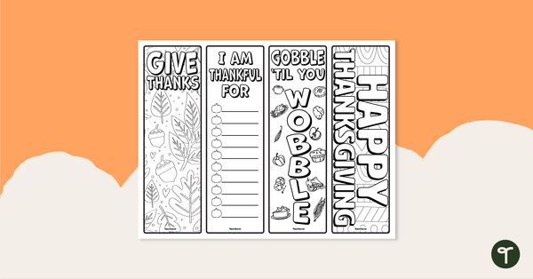 Thanksgiving Bookmarks to Color teaching resource