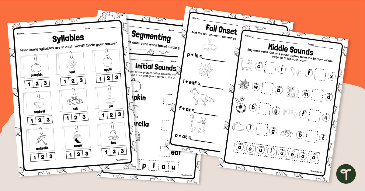Fall Phonics - Kindergarten Worksheet Pack teaching resource
