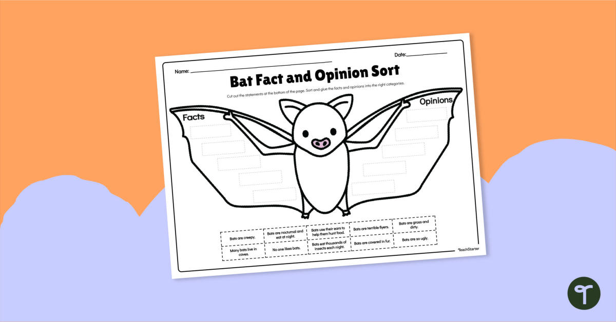 Halloween Worksheet — Bat Facts and Opinions teaching resource
