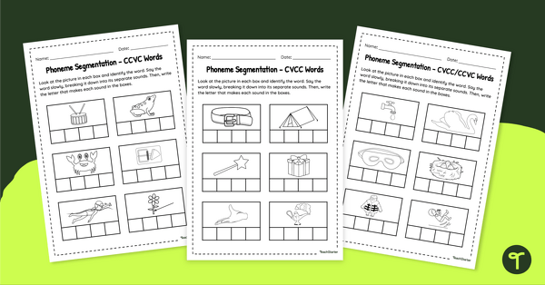 Image of Phoneme Segmentation Worksheets - CVCC/CCVC Words