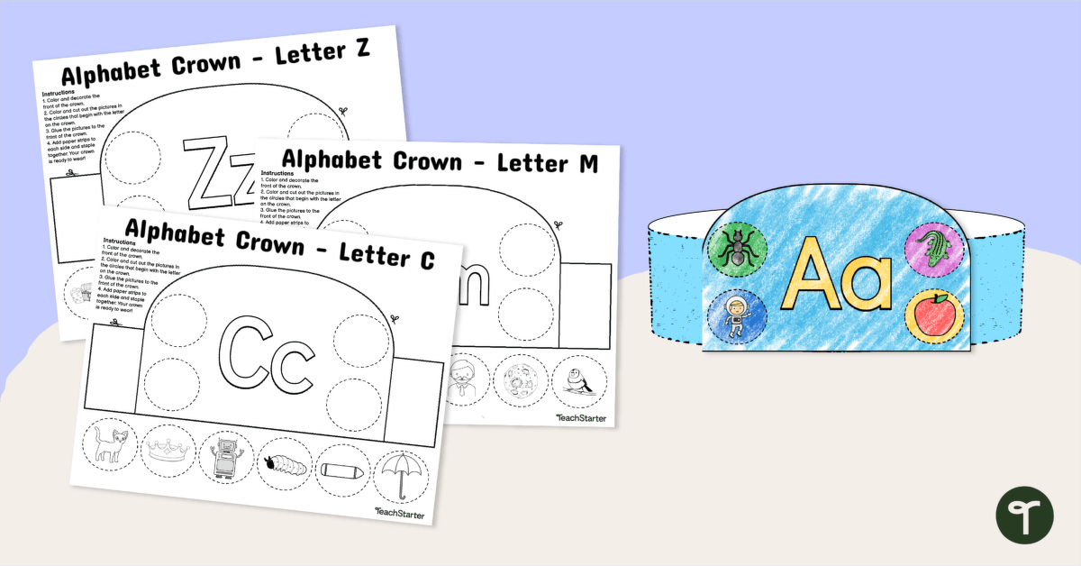Letter of the Day - Alphabet Crown Craft Templates teaching resource
