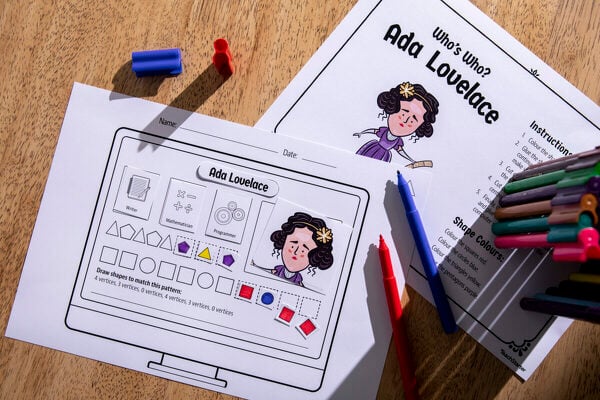 Ada Lovelace - Cut and Paste Shapes and Patterns Activity teaching resource
