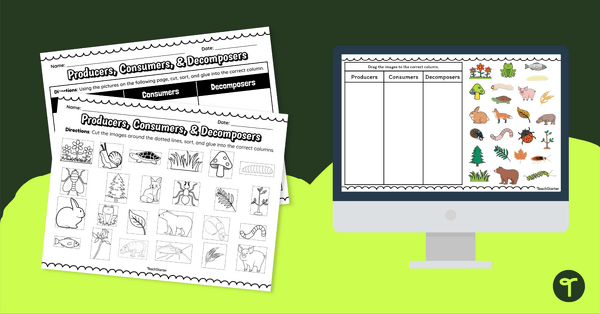 Go to Producers, Consumers, & Decomposers – Interactive and Printable Activity teaching resource