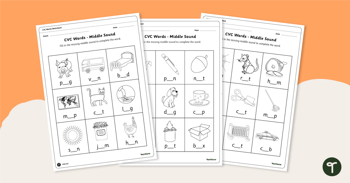 Short Vowel Worksheets (Middle Sounds Practice) teaching resource