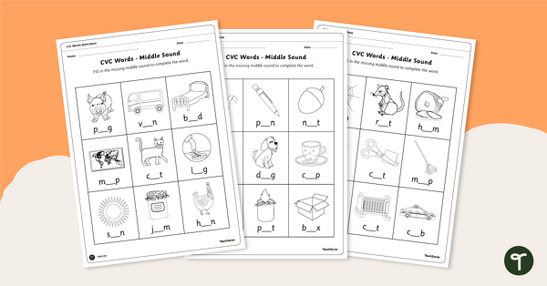 Image of Short Vowel Worksheets (Middle Sounds Practice)