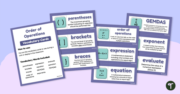 Image of Order of Operations – Vocabulary Cards