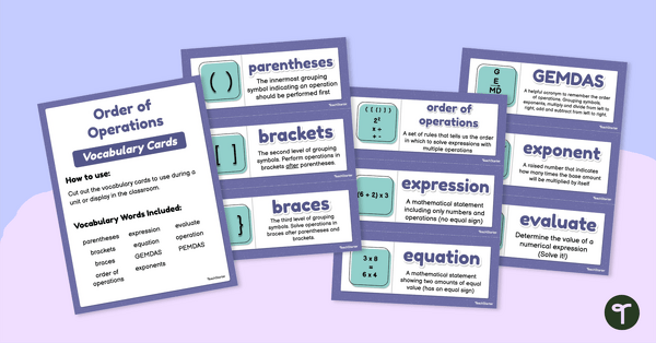 Order of Operations – Vocabulary Cards