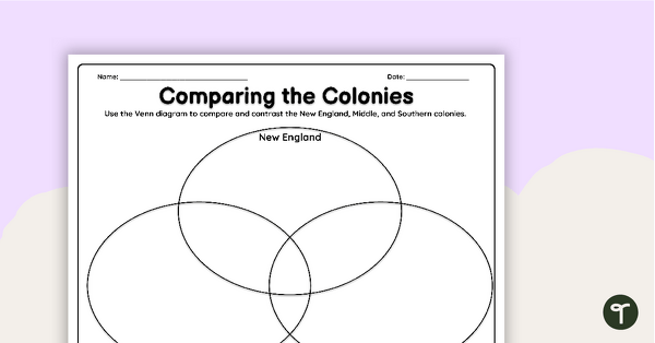 13 Colonies Venn Diagram Worksheet teaching resource