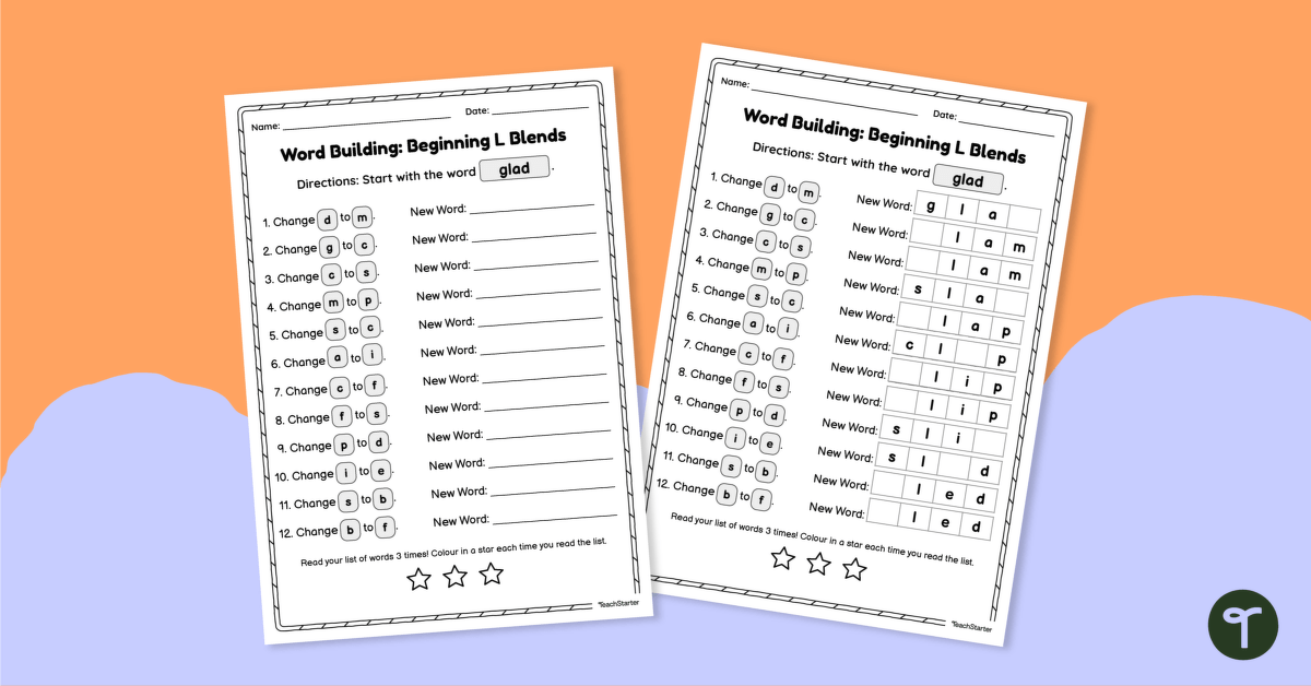 Word Chain Worksheet - Beginning L Blends teaching resource