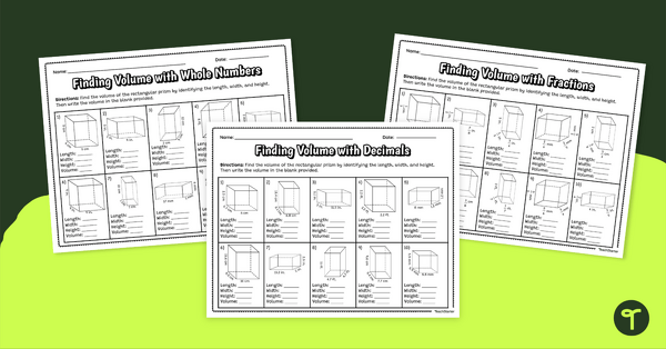 Go to Finding Volume - Differentiated Worksheets teaching resource