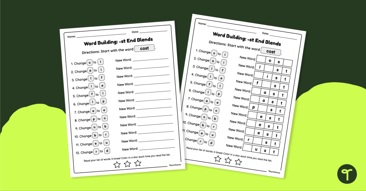 Word Chain Worksheet - Final -st Blends teaching resource