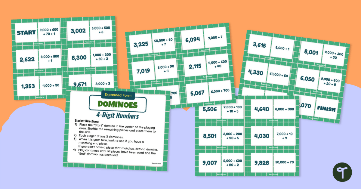 Expanded Form Dominoes (4-Digit Numbers) teaching resource
