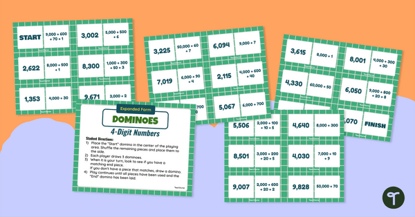 Go to Expanded Form Dominoes (4-Digit Numbers) teaching resource