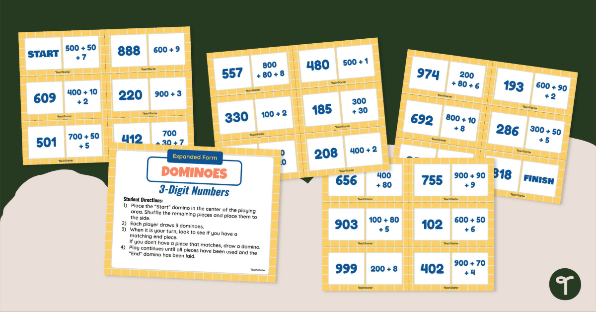 Expanded Form Dominoes (3-Digit Numbers) teaching resource