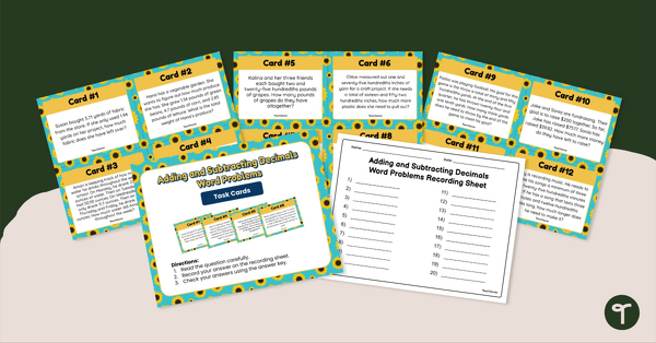 Go to Adding and Subtracting Decimals – Word Problem Task Cards teaching resource