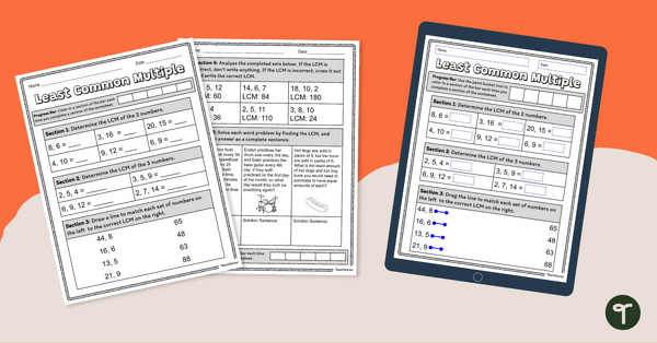 Go to Least Common Multiple - Digital and Printable Worksheet teaching resource
