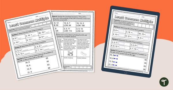 Image of Least Common Multiple - Digital and Printable Worksheet