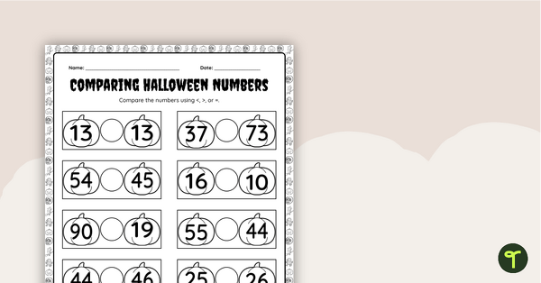 Using Greater Than and Less Than Symbols - Halloween Worksheet teaching resource