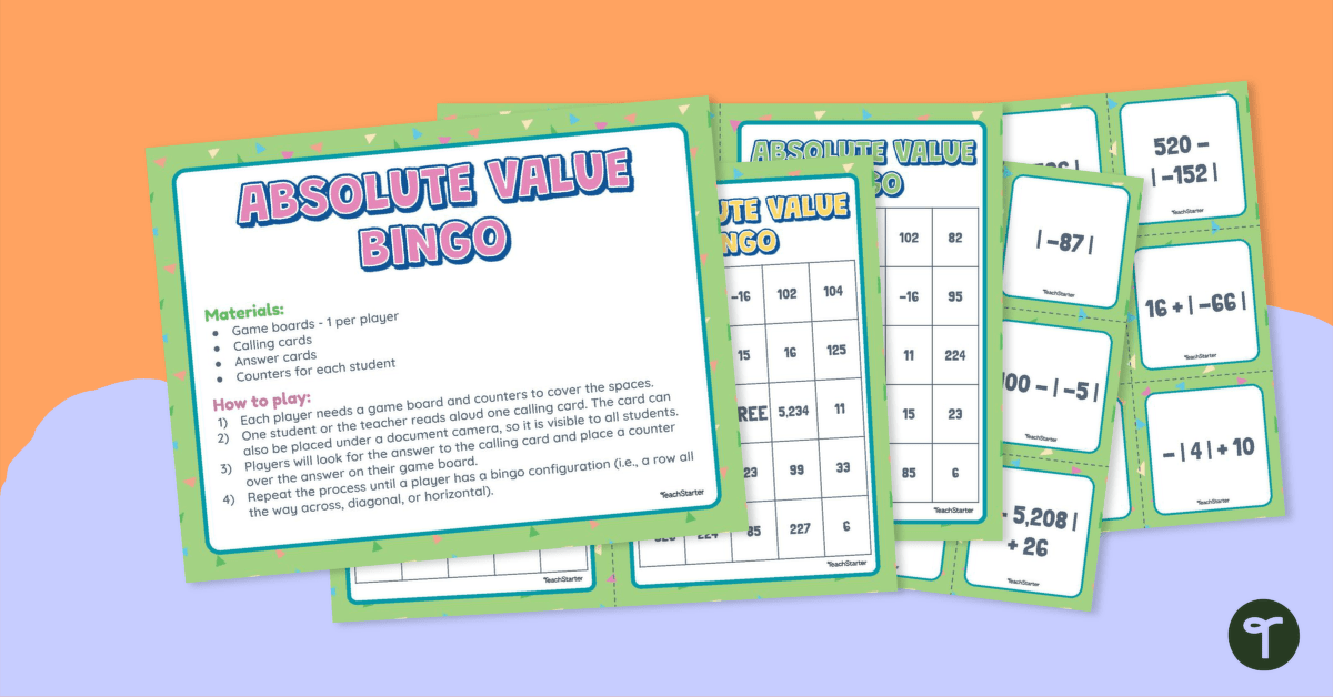 Absolute Value Bingo teaching resource