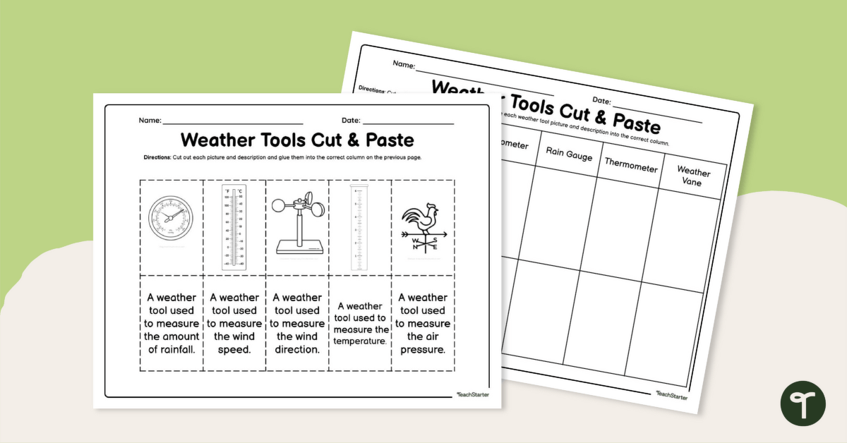 Weather Tools – Cut and Paste Worksheet teaching resource