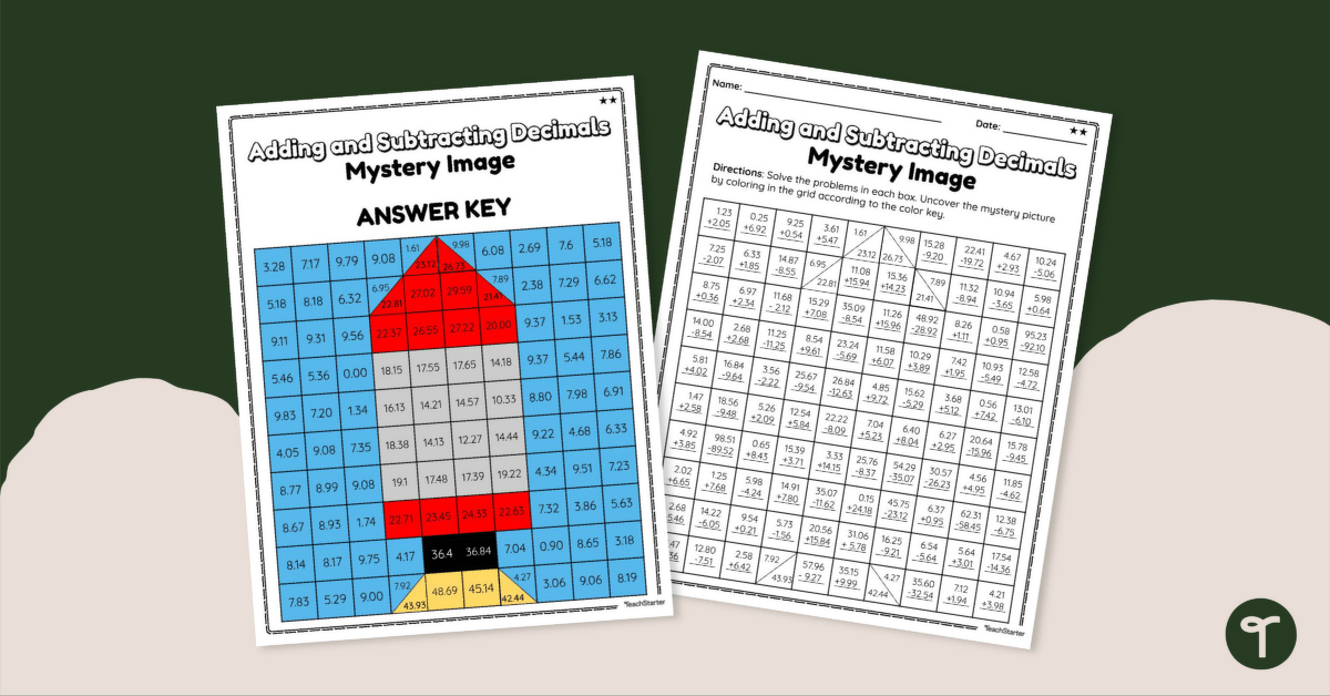 Adding and Subtracting Decimals – Differentiated Mystery Image Worksheets teaching resource