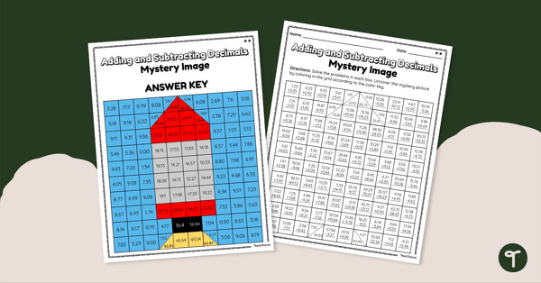 Image of Adding and Subtracting Decimals – Differentiated Mystery Image Worksheets