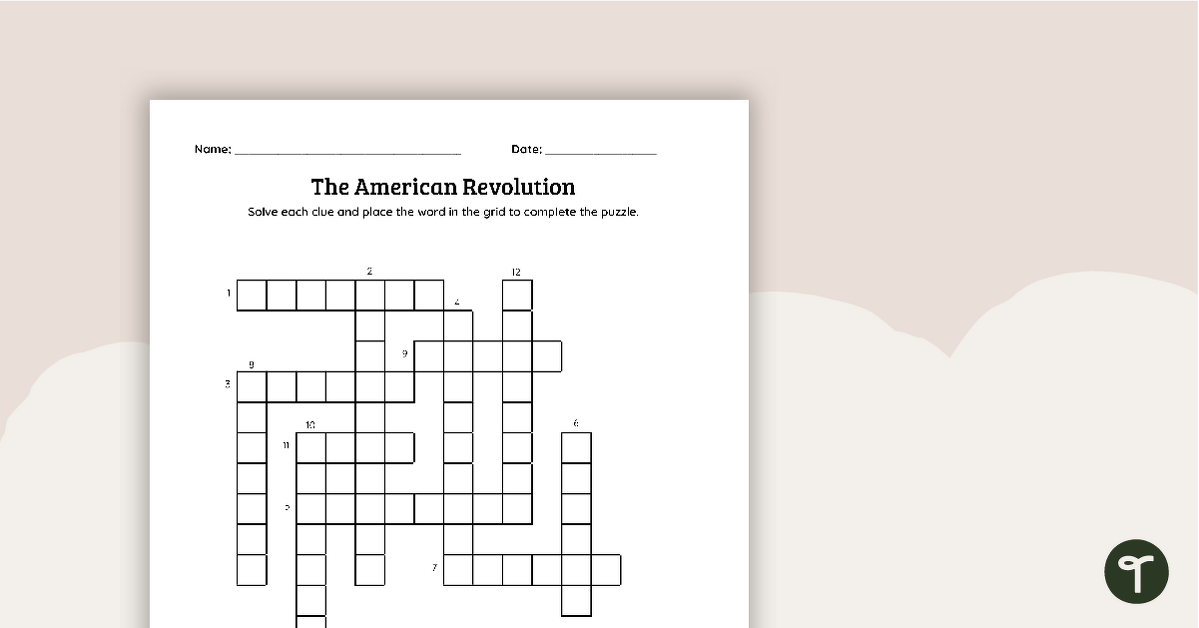 American Revolution Crossword Puzzle Teach Starter