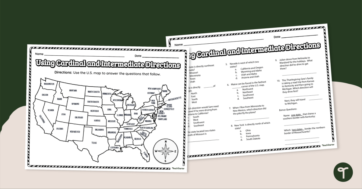 Using Cardinal and Intermediate Directions Worksheet | Teach Starter
