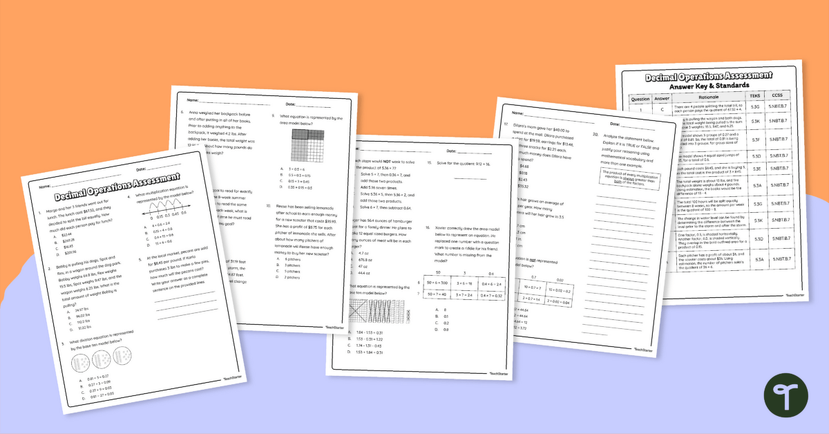 5th Grade Decimal Operations Assessment teaching resource