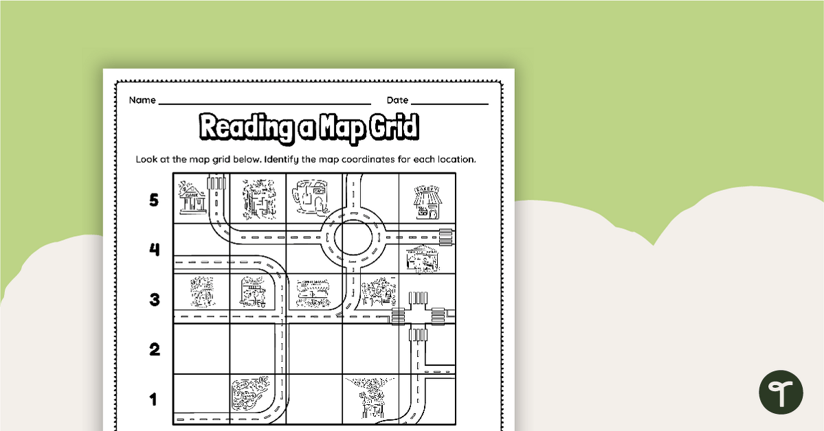 Reading a Map Grid Worksheet teaching resource