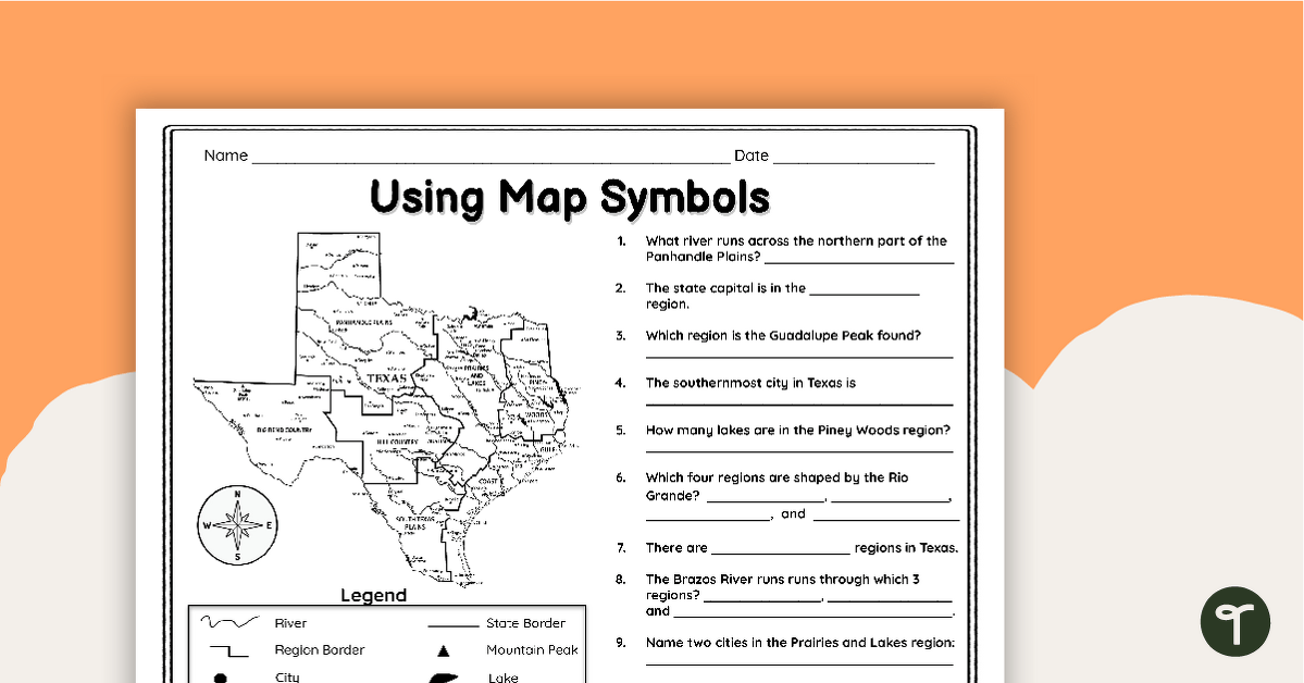 Texas Map Symbols Worksheet teaching resource
