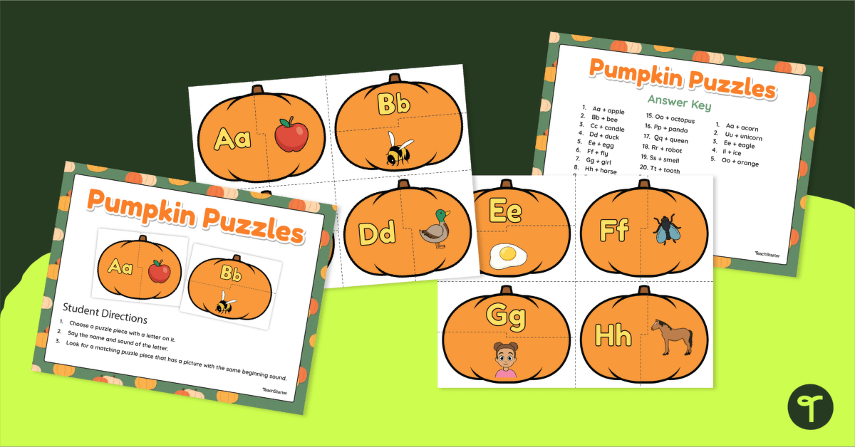 Pumpkin Puzzles - Initial Sounds Match teaching resource