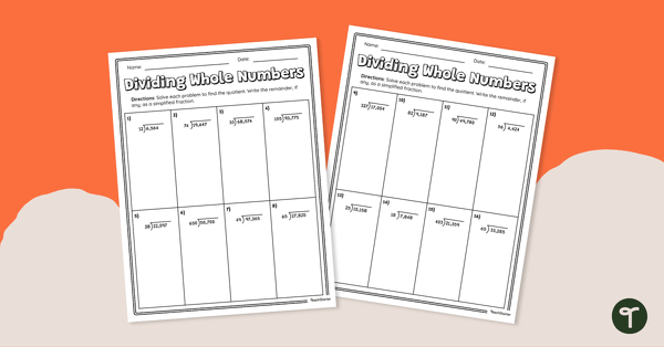 Go to Dividing Whole Numbers – Worksheet teaching resource