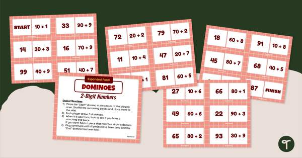 Expanded Form Dominoes (2-Digit Numbers) teaching resource