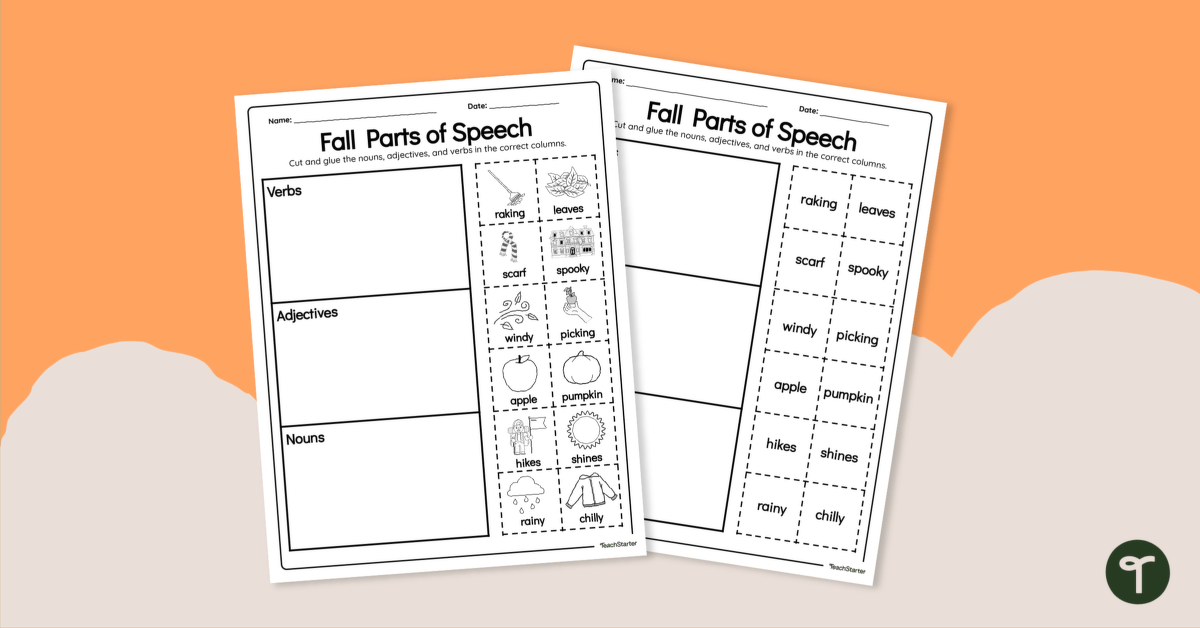 Fall Worksheet - Parts of Speech Cut and Paste teaching resource