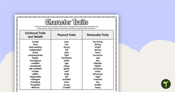 Go to Free Character Traits List teaching resource