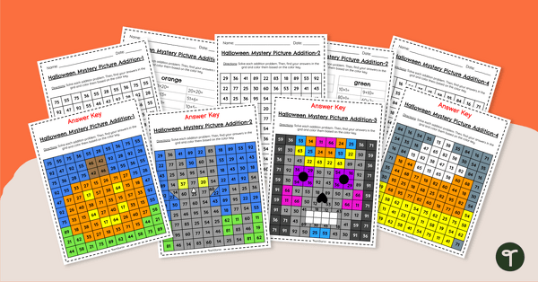 Go to 2-Digit Addition Color by Number- Halloween Mystery Picture teaching resource