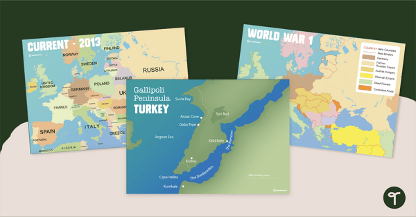Go to Printable World War 1 Map of Europe teaching resource