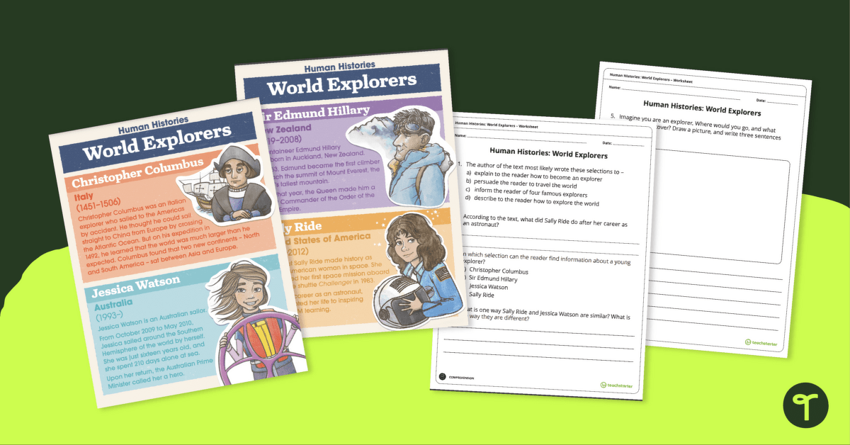 Human Histories: World Explorers – Comprehension Worksheet teaching resource