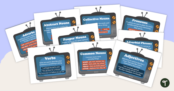 Go to Grammar TVs - Nouns, Verbs, Adjectives, Adverbs, Pronouns, Common Nouns, and More teaching resource