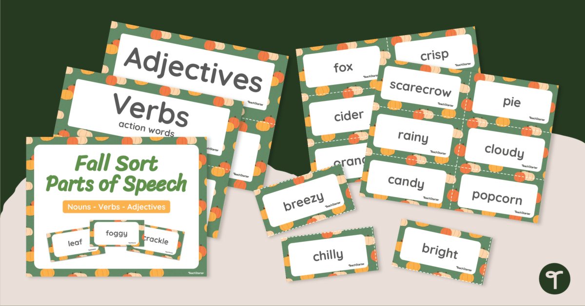 Fall Parts of Speech Sort - Nouns Verbs Adjectives teaching resource
