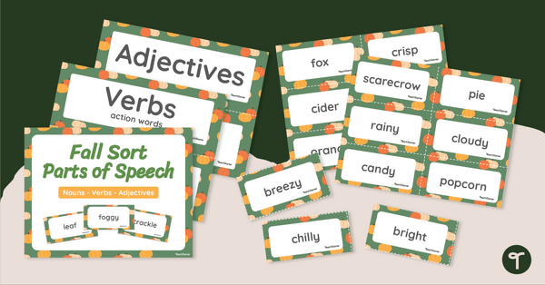 Go to Fall Parts of Speech Sort - Nouns Verbs Adjectives teaching resource