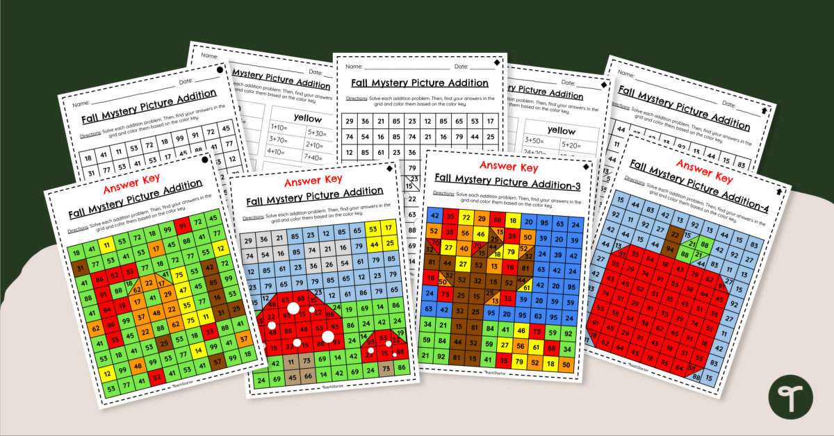 fall addition worksheets