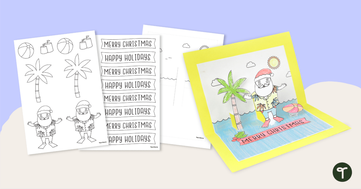 Christmas Pop Up Cards - Summer Santa Template teaching resource