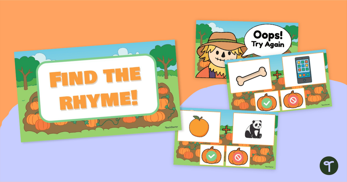 Pumpkin Patch Find the Rhyme Interactive Game for Kindergarten teaching resource