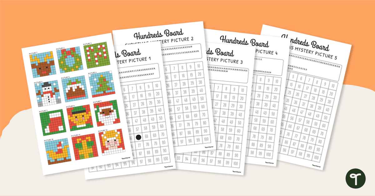Christmas Colour By Number - Hundreds Chart Mystery Pictures Activity teaching resource