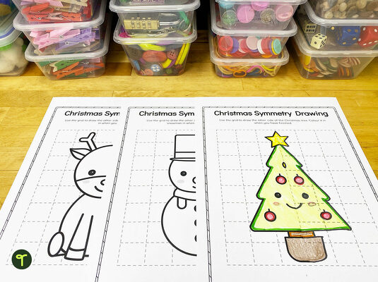 Christmas Symmetry Worksheets - Mirrored Drawing Activity teaching resource