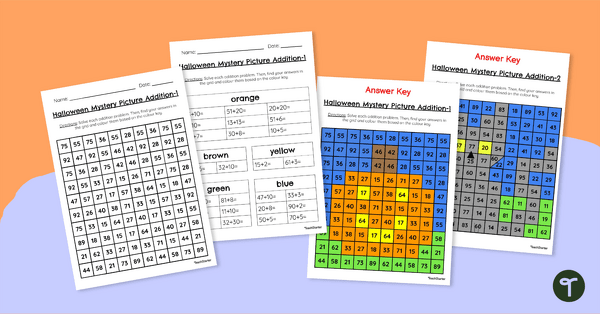 Image of 2-Digit Addition Colour by Number - Halloween Mystery Picture