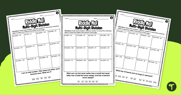 Go to Multi-Digit Division Riddles – Worksheet teaching resource